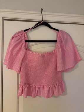 Pink Smocked Peplum Women's Top